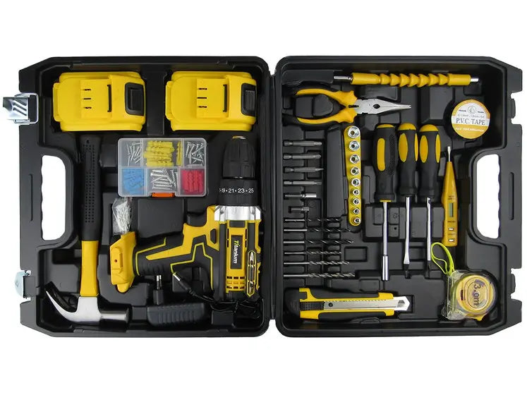 Furadeira e Parafusadeira Titanium 5 em 1 | 21V com Impacto + 2 Baterias + Maleta Completa de Ferramentas